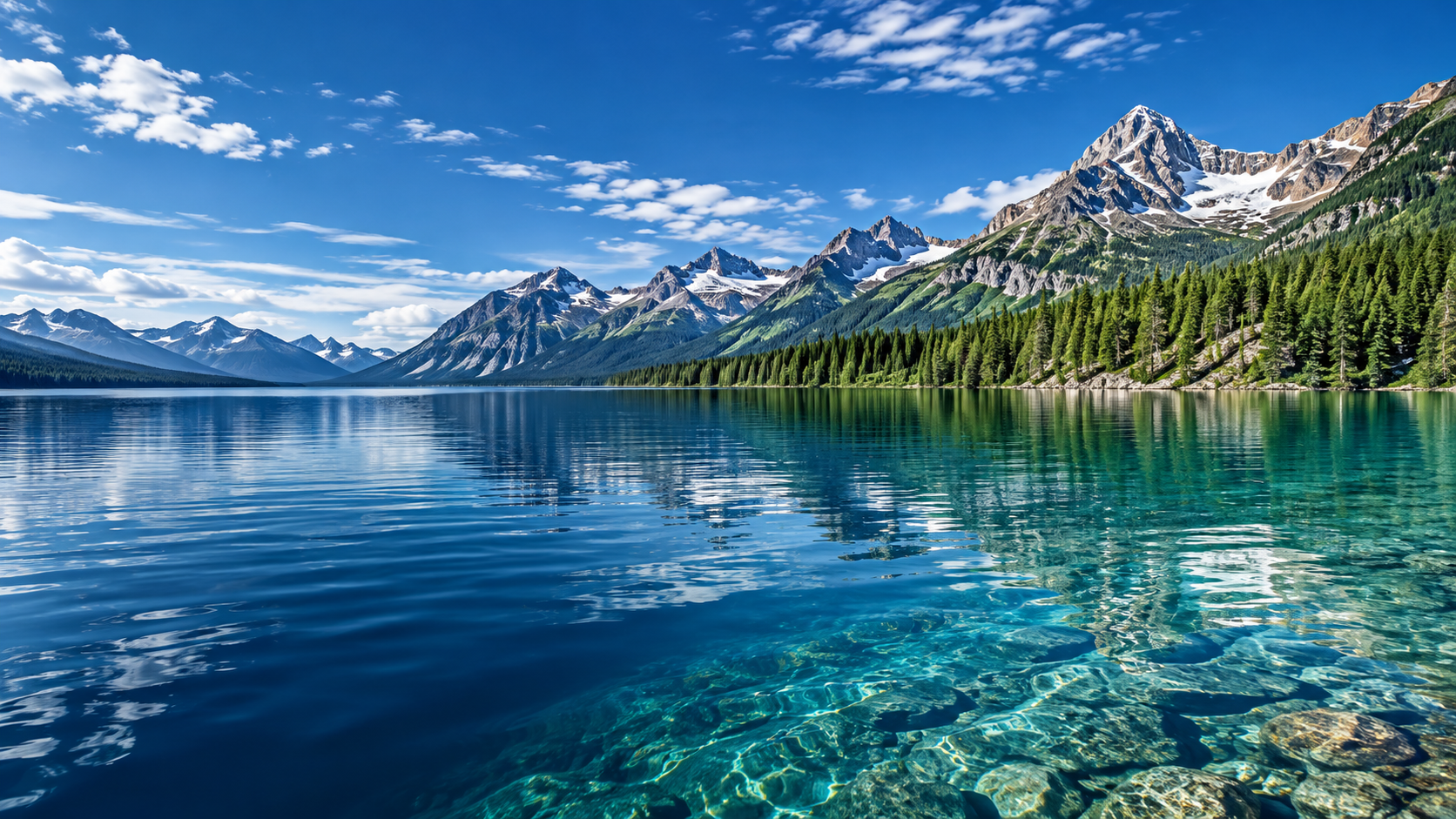 Illustrative clear water and open sky landscape